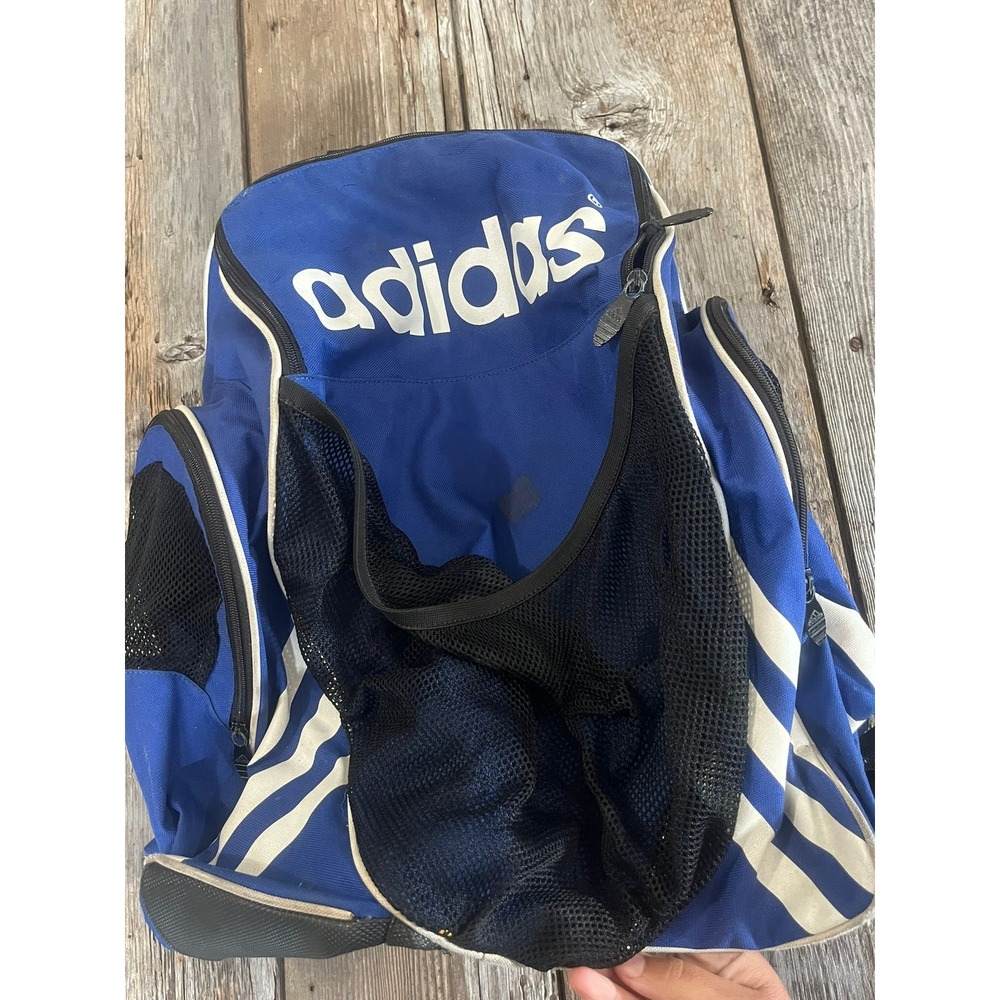 Adidas Soccer Backpack Royal Blue White Mesh Ball Pocket Sports Bag Vintage